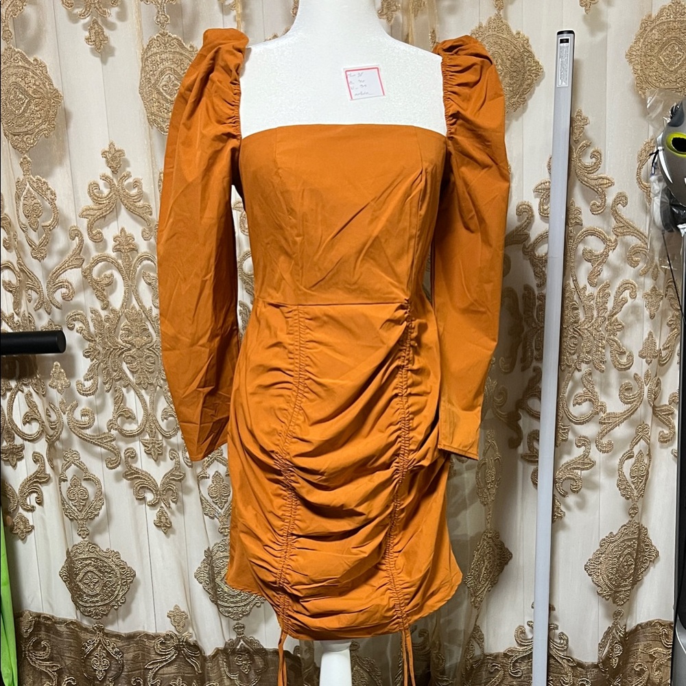 Chic Long Sleeve Orange Dress